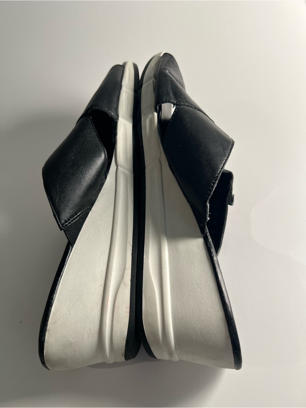 Naturalizer Black Leather Crisscross Mule Wedges with White Platform Size 12 - Picture 6 of 14